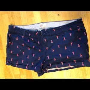 Blue shorts with pink lobsters